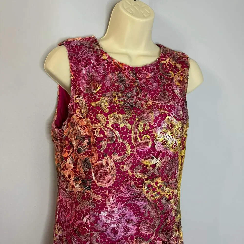 Belle Badgley Mischka Lace Pink Floral Ombre Dress Women's 8 - Picture 3 of 13